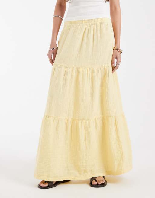 Pieces – Pastelowożółta, warstwowa spódnica maxi w stylu boho, 2 z 5