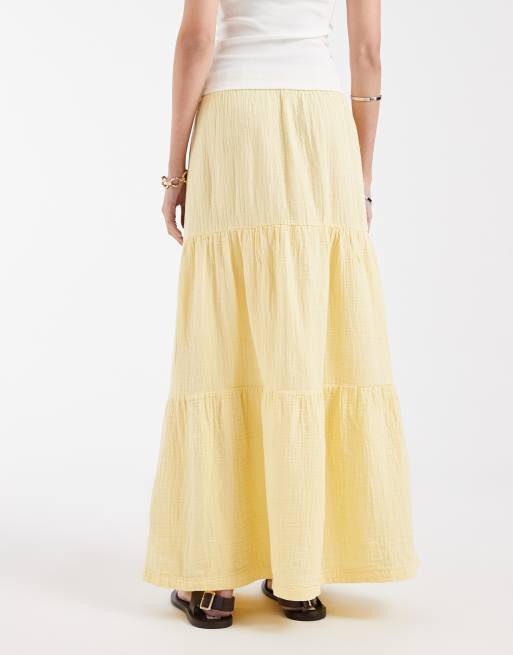 Pieces – Pastelowożółta, warstwowa spódnica maxi w stylu boho, 4 z 5