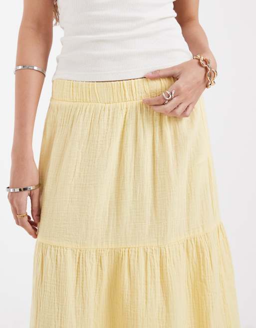Pieces – Pastelowożółta, warstwowa spódnica maxi w stylu boho, 5 z 5