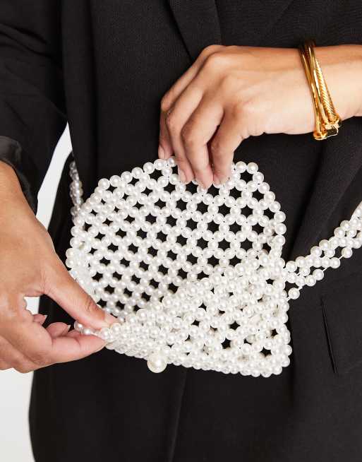 Pieces pearl beaded belt bag in ivory