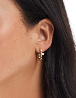 pearl detail rectangle hoops in gold tone