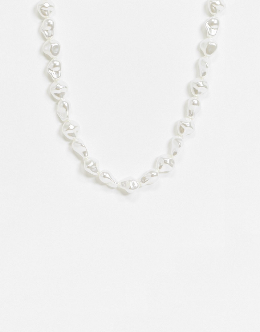Pieces pearl necklace in cream-White