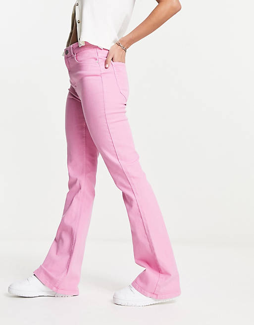 vredig Onnodig Streng Pieces Peggy flared jeans in pink | ASOS