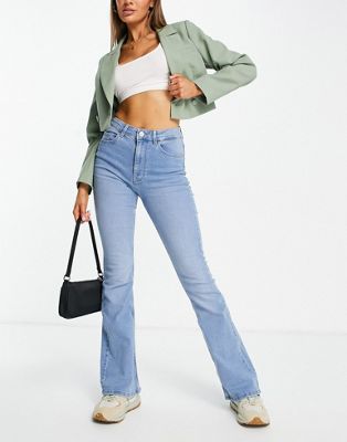 Pieces Peggy high waisted flared jeans in light blue
