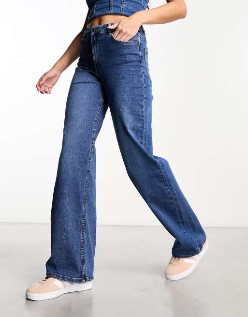 svindler petroleum Information Pieces Peggy high waisted wide leg jeans in medium blue | ASOS