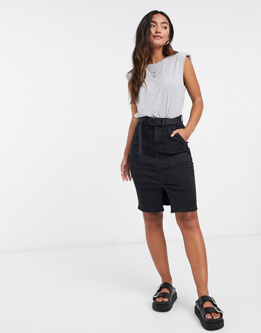 Pieces pencil skirt with buckle in black