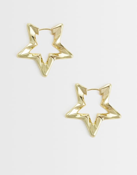 Pieces - Pendientes de aro dorados con forma de estrella - view 1