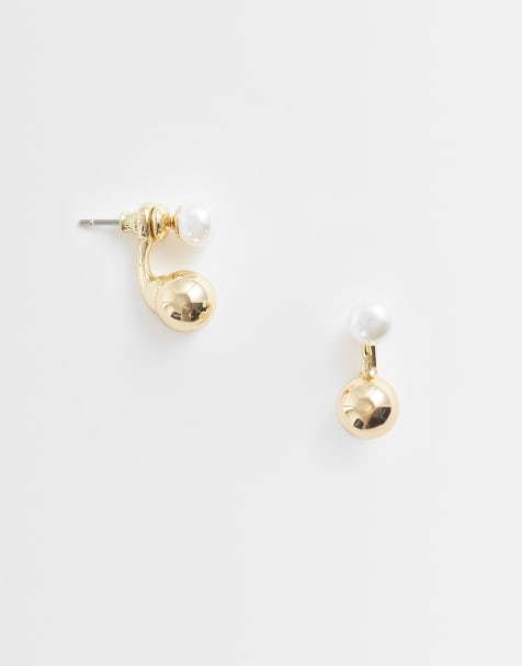 Pieces - Pendientes de botón dorados con colgante de perlas - view 1