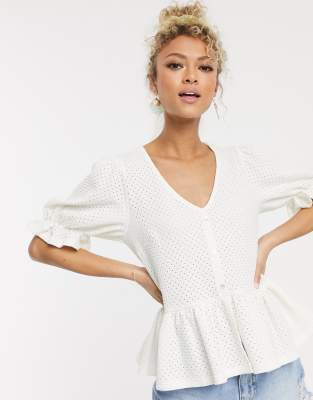white broderie peplum top