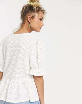 white broderie peplum top