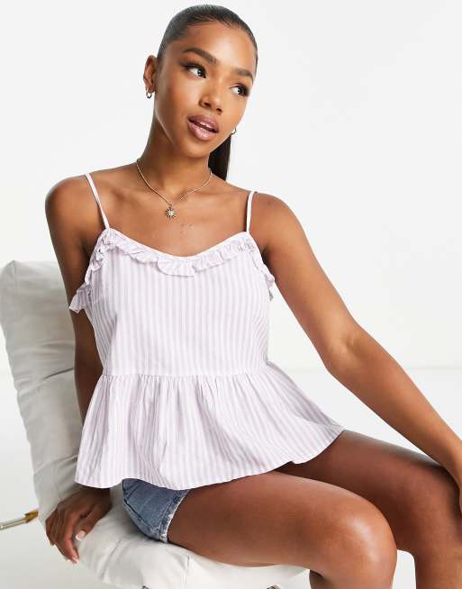 Pieces peplum cami top in lilac stripe | ASOS