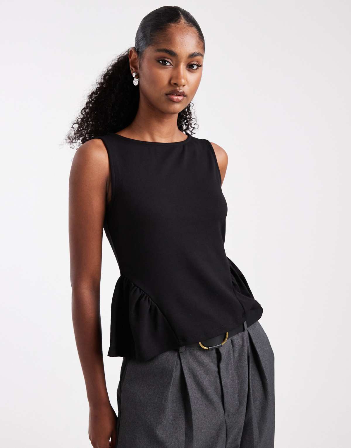 Pieces peplum detail jersey top in black