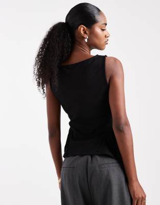 Pieces Peplum Detail Jersey Top In Black