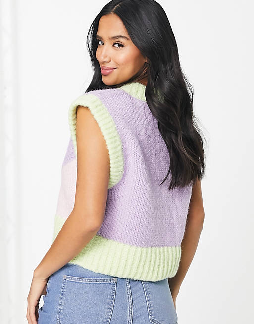 Women Pieces Petite colourblock knitted vest in lilac & lime 