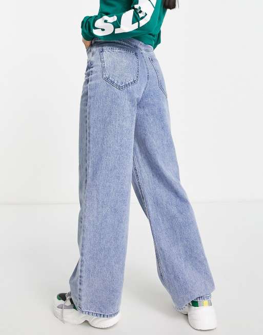 Pieces Petite - Elli - Højtaljede jeans med vide ben i lyseblå, 3 af 4