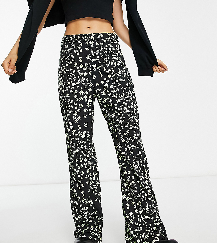 exclusive flared pants in black & green floral-Multi