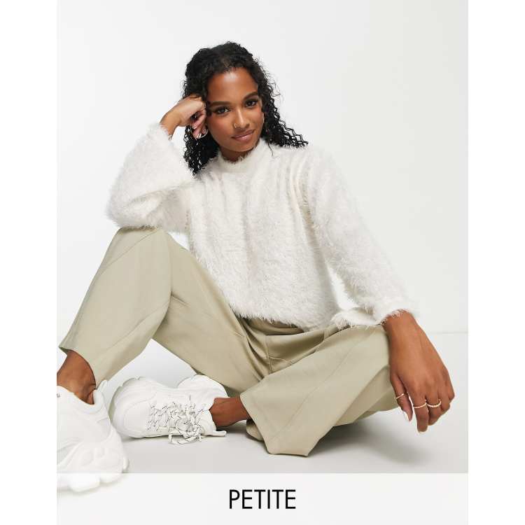 Pieces Petite exclusive high neck fluffy sweater in white ASOS