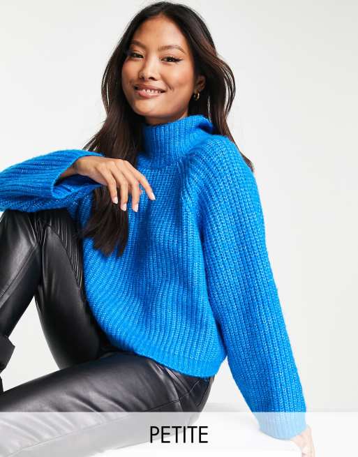 Pieces Petite exclusive high neck jumper in bright blue