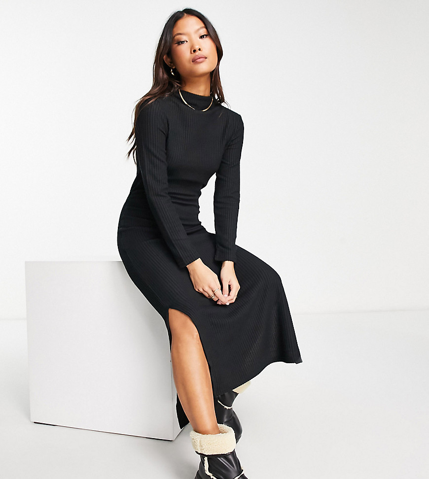 Pieces Petite exclusive high neck knit maxi dress in black