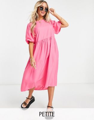 Pieces Petite exclusive midi smock dress in bright pink - ASOS Price Checker