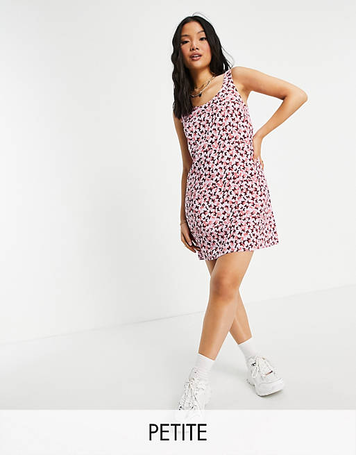 Pieces Petite exclusive mini shift dress in pink butterfly print