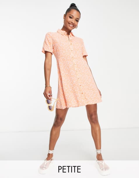 Forever New Petite tie waist mini shirt dress in orange floral