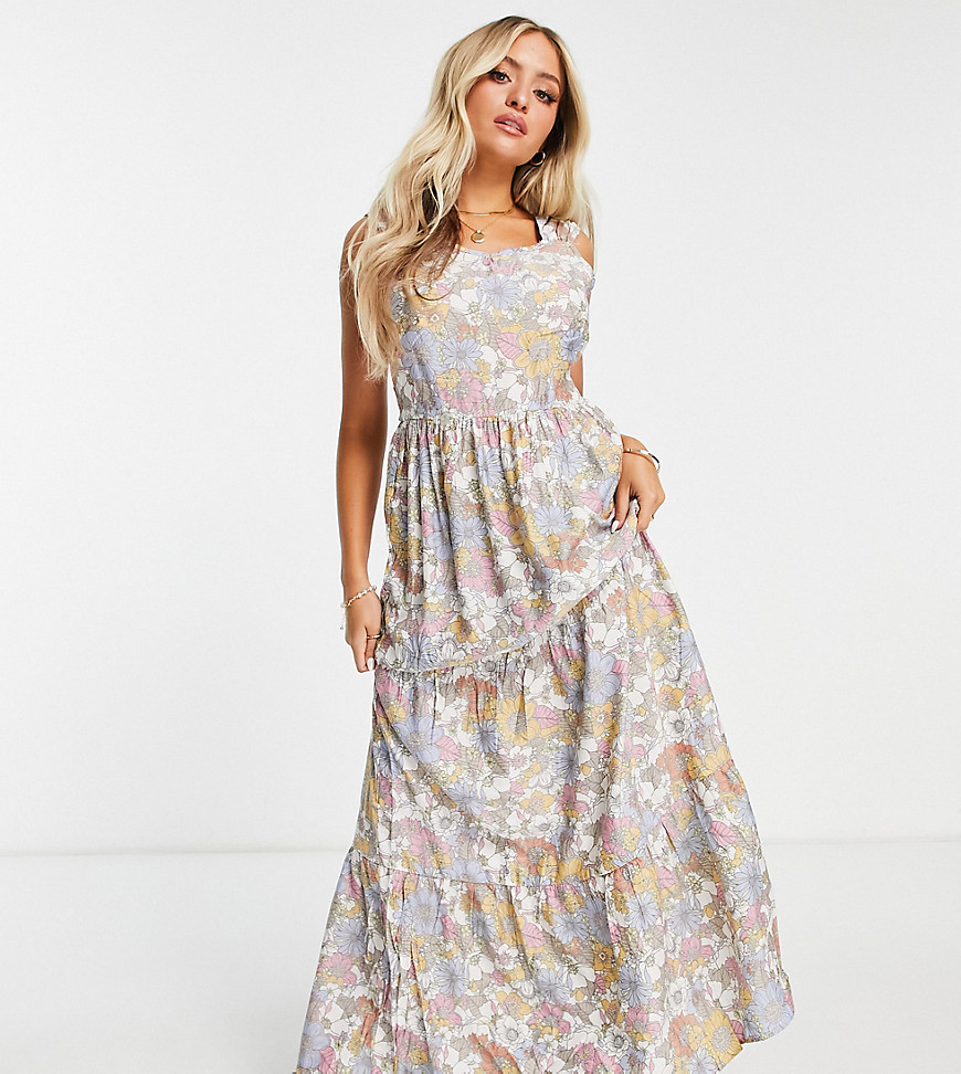 Pieces Petite exclusive tiered maxi dress in vintage floral-Multi