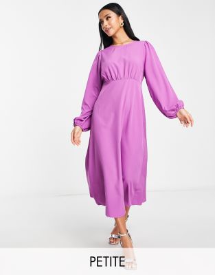 Pieces Petite Pieces Petite exclusive volume sleeve midi dress in purple