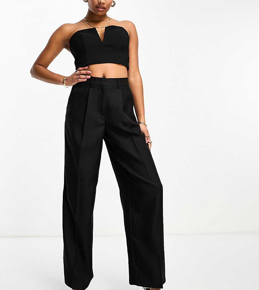 Pieces Petite Exclusive Wide Leg Trousers With Pleat Detail In Black