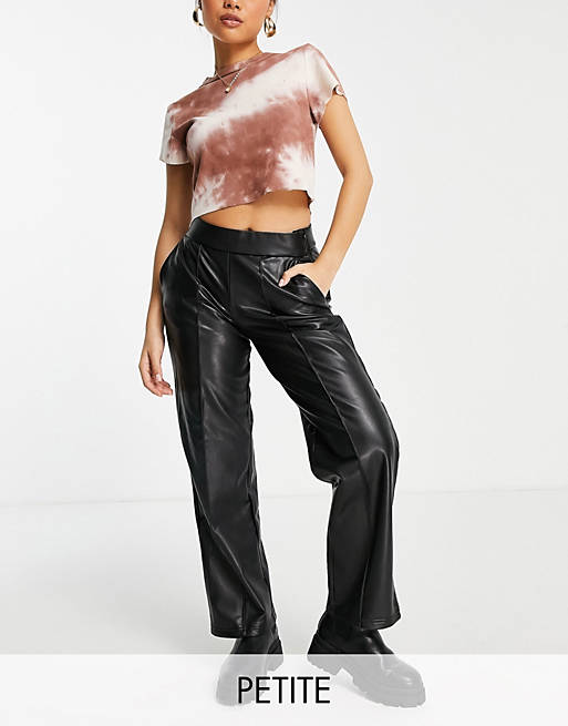 Trousers & Leggings Pieces Petite faux leather trousers in black 