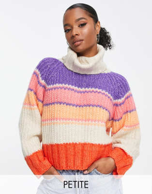 Pieces Petite - Gerippter Rollkragenpullover im pastellfarbenen Blockfarbendesign-Bunt