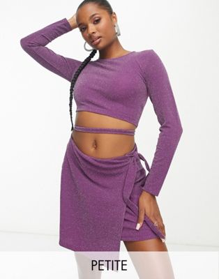 Pieces Petite glitter cut out tie detail top in purple - ASOS Price Checker