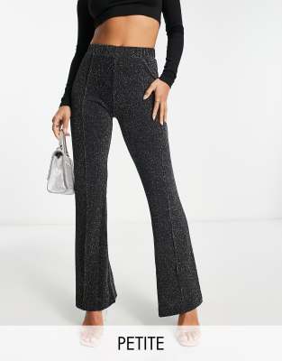 Petite Black Ribbed Flared Trousers