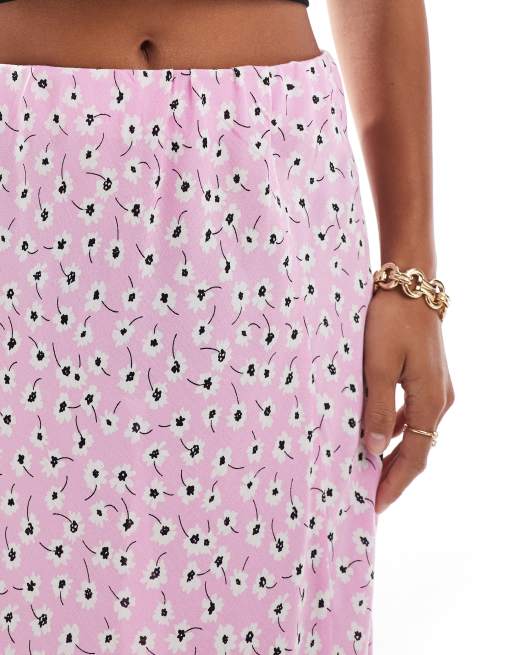 Pieces Petite - Gonna midi rosa a fiori con spacco laterale, 5 di 5