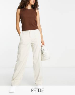 Pieces Petite High Waisted Cargo Pants In Beige-neutral