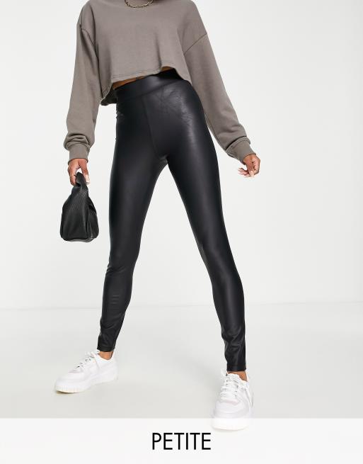 Pieces Petite high waisted coated leggings in black