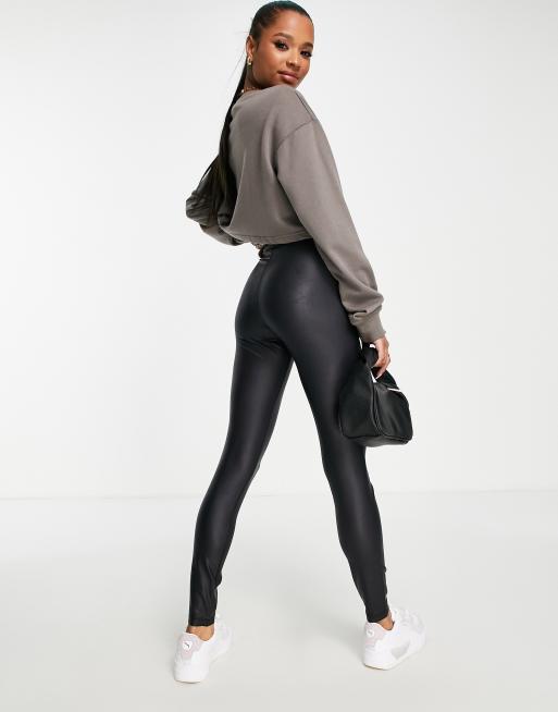 COLLUSION coated leggings in black