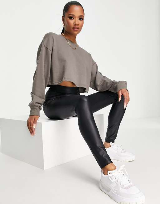 ASOS DESIGN legging with high waist in matte sheen in black