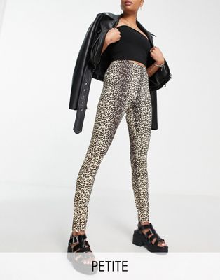 Pieces Petite high waisted leggings in leopard print