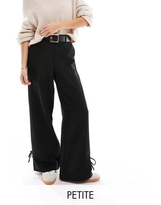 Pieces Petite high waisted tailored pants with tie detail in black