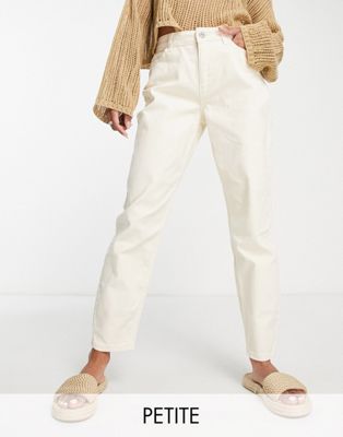 Pieces Petite Kesia High Waisted Mom Jeans In Ecru-white | ModeSens