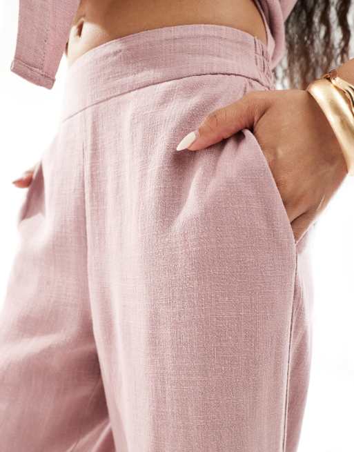 Pieces Petite – Leinenhose in glitzerndem Rosa mit weitem Bein, Kombiteil, 3 von 5