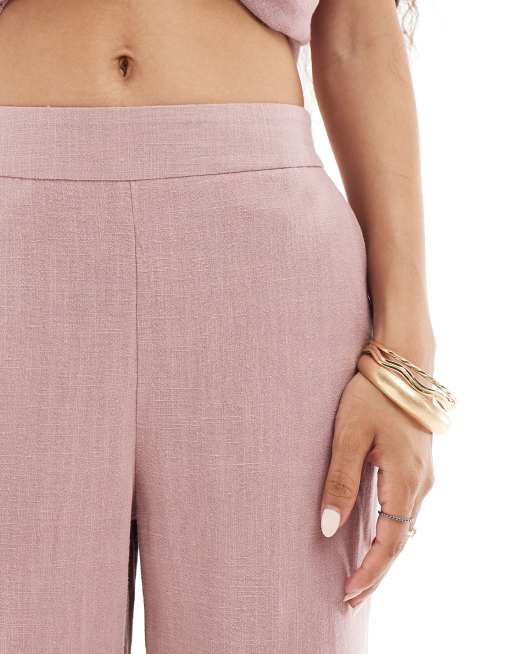 Pieces Petite – Leinenhose in glitzerndem Rosa mit weitem Bein, Kombiteil, 5 von 5
