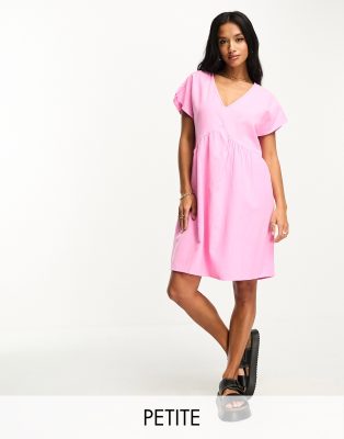 Pieces Petite Linen V-neck Mini Dress In Pink