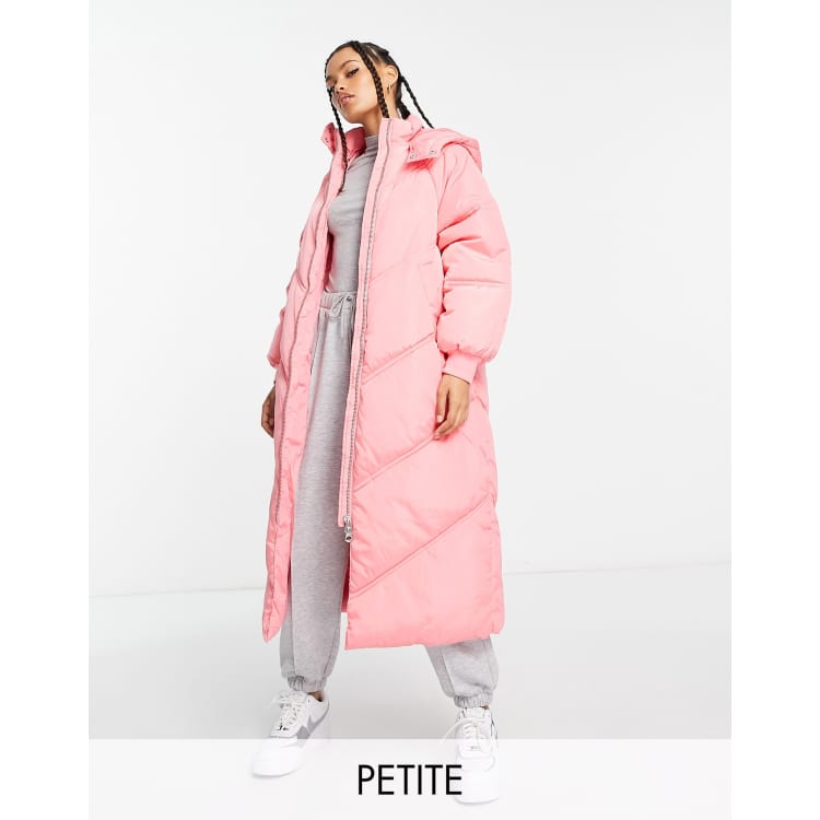 Missguided longline padded coat cheap with jersey hood in pink