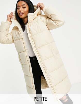 Pieces Petite longline puffer coat in cream