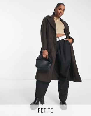 Pieces Petite longline tailored coat in chocolate