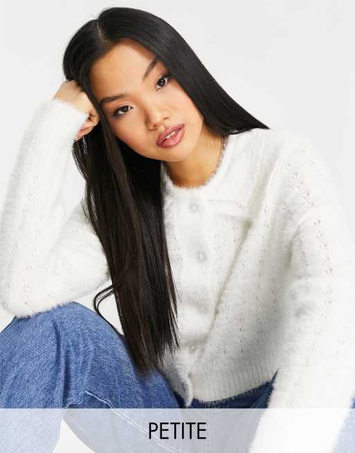 Pieces Petite oversized collar fluffy knit cardigan in cream | ASOS