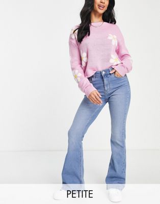 Pieces Petite Peggy High Waisted Flared Jeans In Light Blue