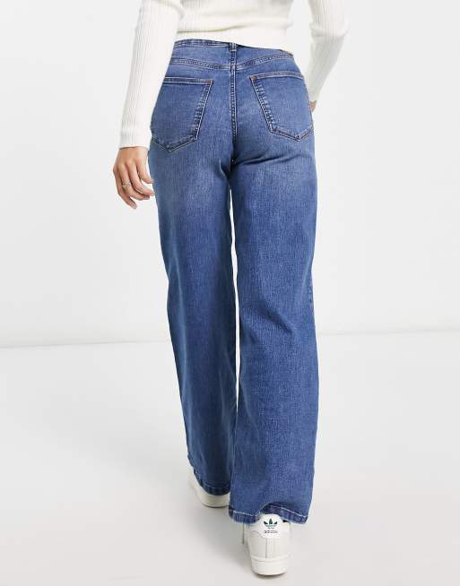 Pieces Petite - Peggy - Mellemblå højtaljede jeans med vide ben, 2 af 4